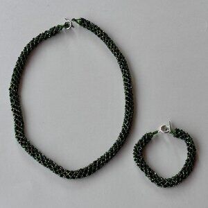 Emerald Green Miyuki Glass Seed Beaded Toggle Clasp Necklace and Bracelet Set
